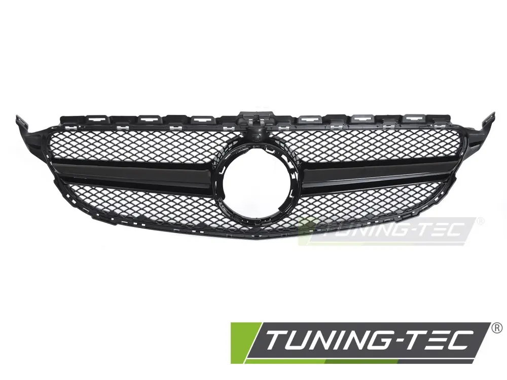 Front Grille Mercedes C-Class W205 / S205 / C205 / A205 18-23 Glossy Black with Camera Hole – náhľad 2