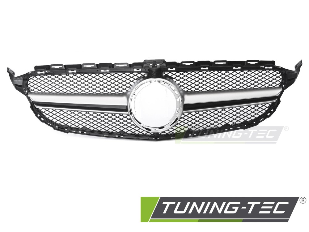 Front Grille Mercedes C-Class W205 / S205 / C205 / A205 18-23 Black-Silver with Camera Hole – náhľad 2