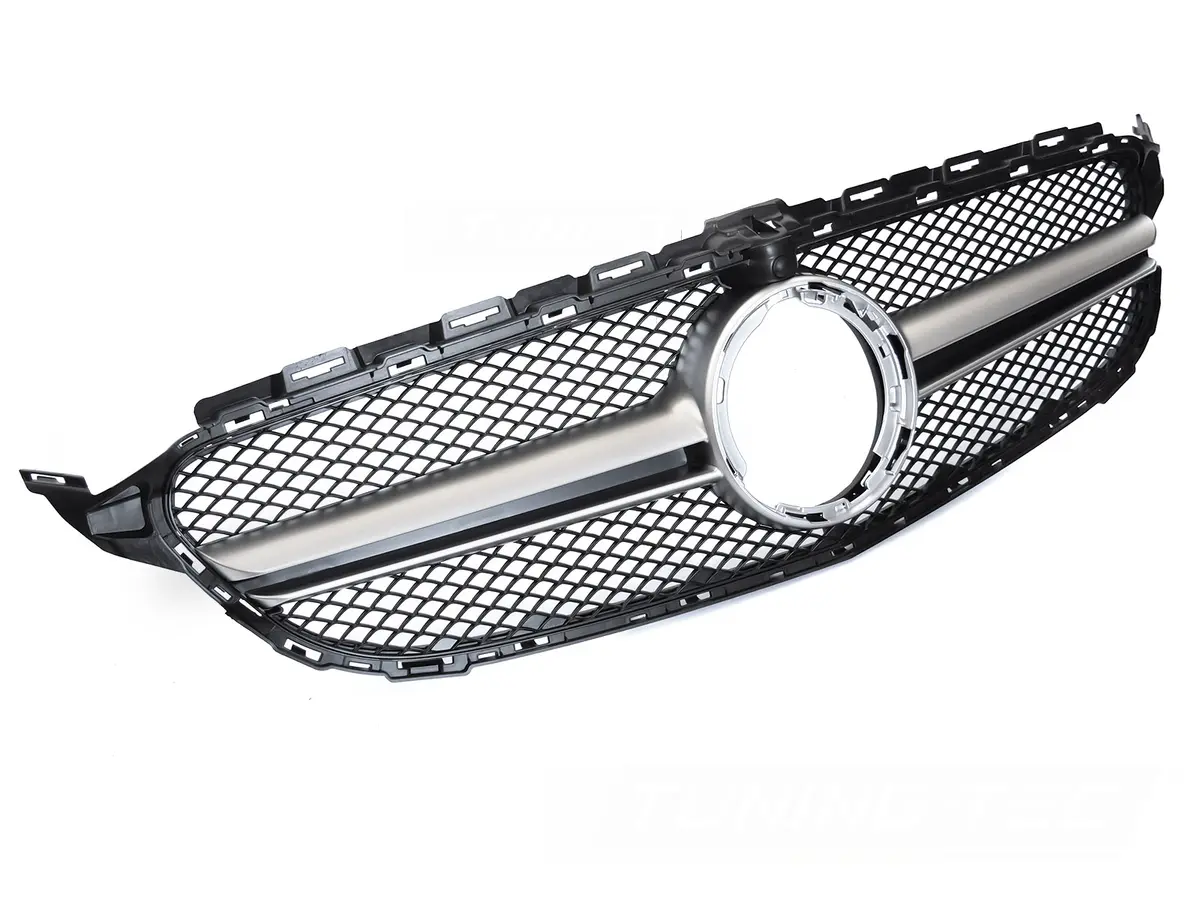Front Grille Mercedes C-Class W205 / S205 / C205 / A205 18-23 Black-Silver with Camera Hole