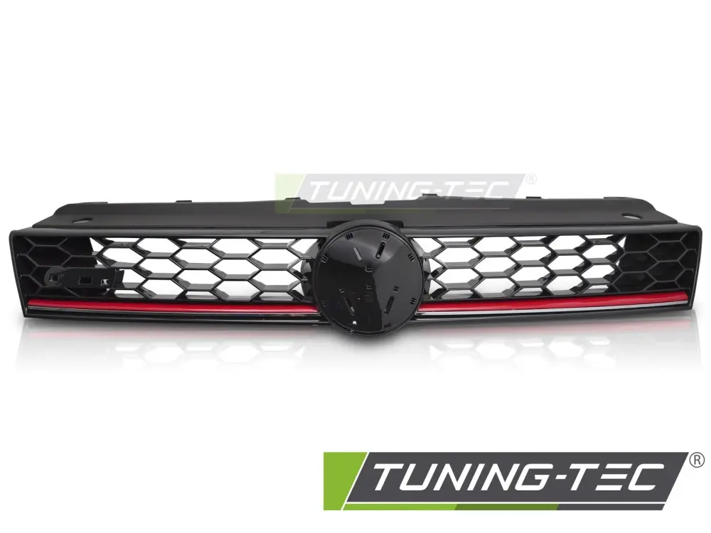 Front Grille VW Polo 6R 09-17 Sport Style Glossy Black with Red Line – náhľad 2