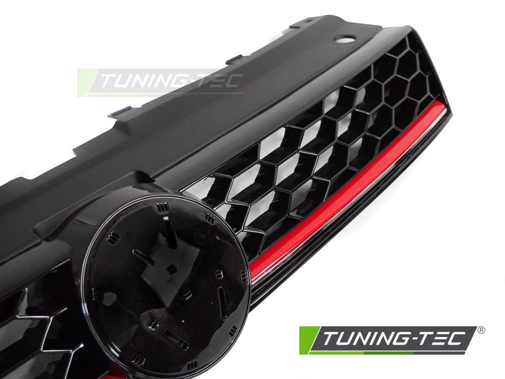 Front Grille VW Polo 6R 09-17 Sport Style Glossy Black with Red Line – náhľad 3