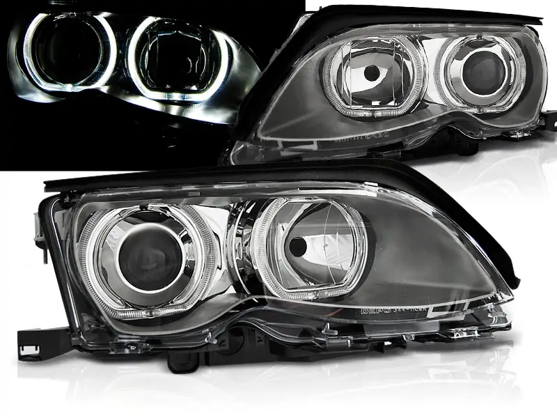 Headlights BMW E46 01-05 Angel Eyes LED Chrome