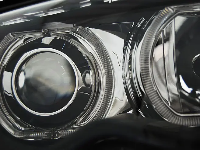 Headlights BMW E46 01-05 Angel Eyes LED Black – náhľad 3