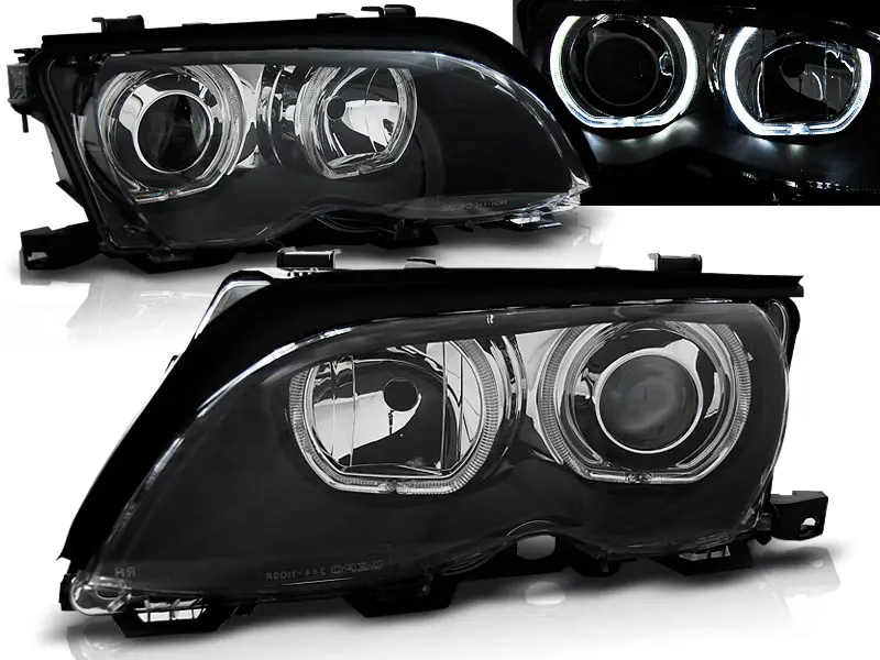 Headlights BMW E46 01-05 Angel Eyes LED Black