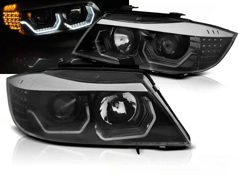 Predné svetlá BMW E90 / E91 05-08 Angel Eyes 3D LED Black