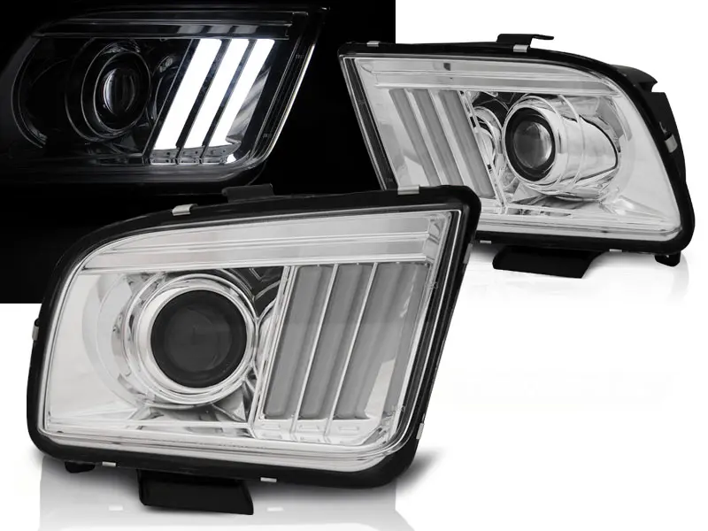 Headlights Ford Mustang 04-09 Tube Light Chrome