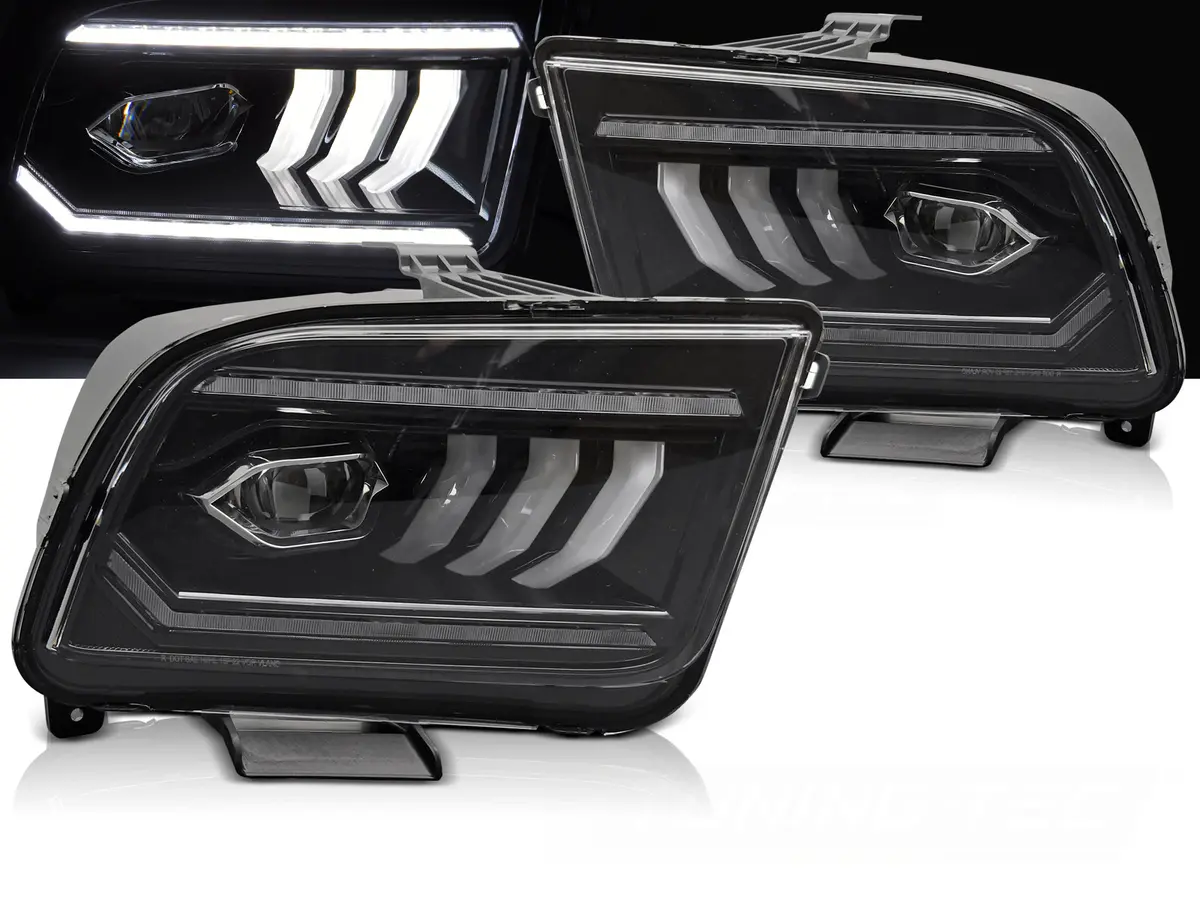 Headlights Ford Mustang 04-09 Full LED Tube DRL Black
