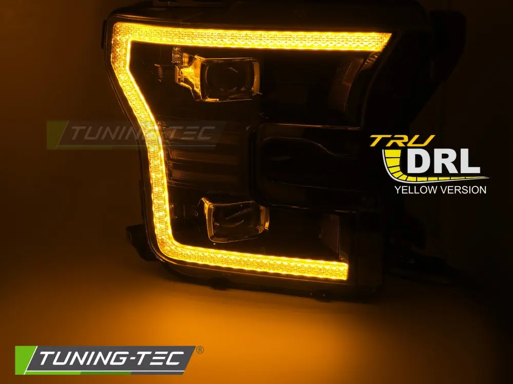 Headlights Ford F-150 14-17 Full LED DRL Yellow Black – náhľad 2
