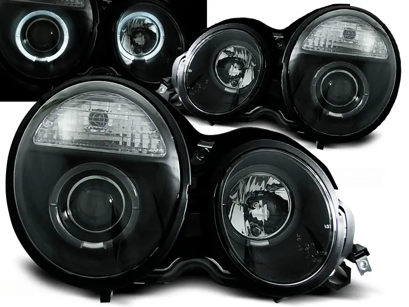 Headlights Mercedes E Class W210 95-99 Angel Eyes Black