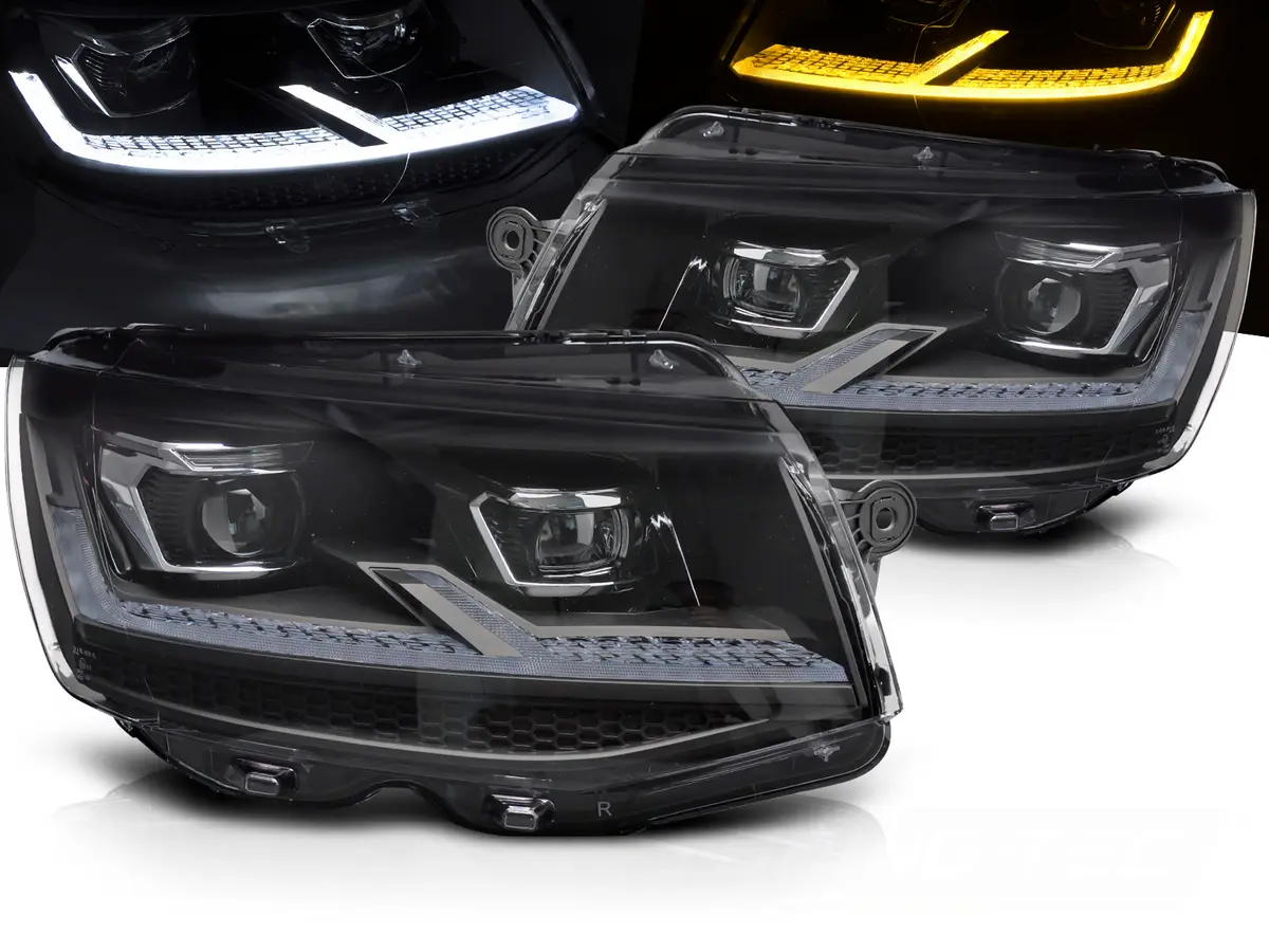 Headlights Full LED Volkswagen Transporter T6 15-19 SEQ DRL Black Chrome