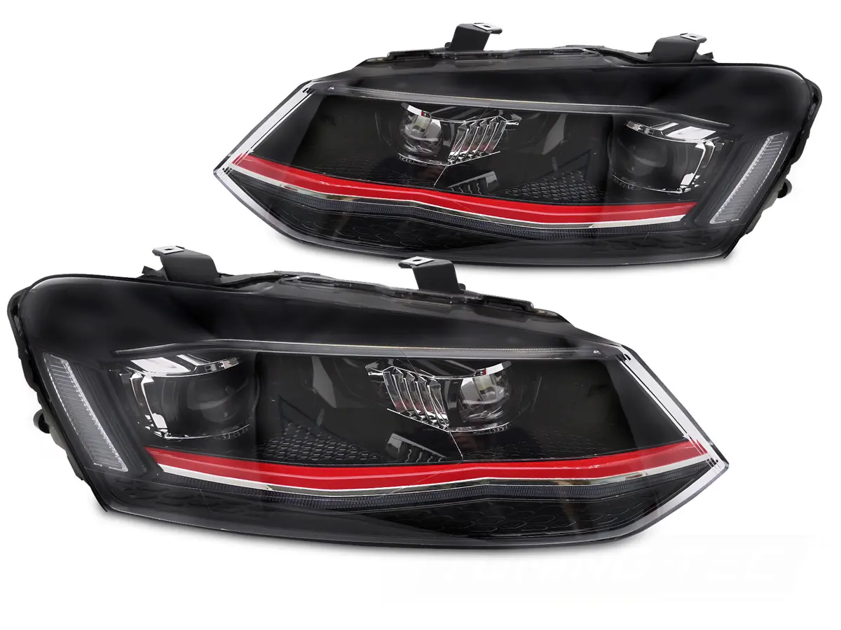 Headlights VW Polo 6R 09-17 FULL LED Red DRL Sequential