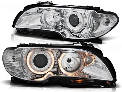 Predné tuningové Angel Eyes svetlá BMW E46 Coupe / Cabrio 03-06 Chrome FK