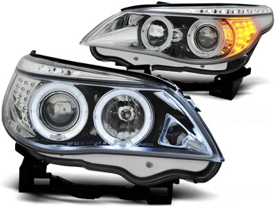 Predné svetlá BMW E60/E61 03-07 Angel Eyes Chrome