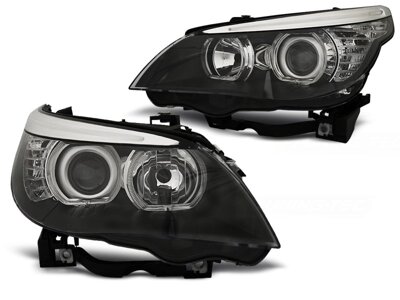 Predné svetlá BMW E60 E61 Angel Eyes Black Halogen