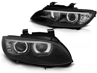 Predné svetlá BMW E92 E93 06-10 Angel Eyes Black AFS HID