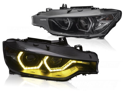 Predné svetlá BMW F30 F31 11-15 Yellow Angel Eyes Black