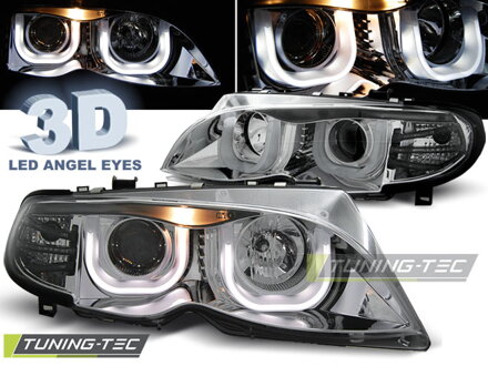 Predné 3D Angel Eyes svetlá BMW E46 01-05 Chrome Predné 3D Angel Eyes svetlá BMW E46 01-05 Chrome