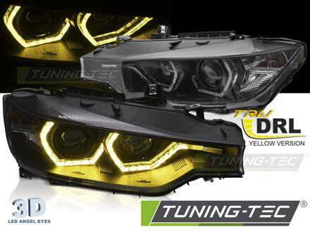 Predné svetlá BMW F30 F31 11-15 Yellow Angel Eyes Black