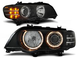 Predné svetlá BMW E53 X5 99-03 Angel Eyes D2S/H7 Black LED