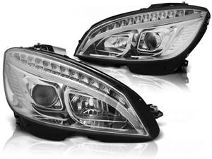 Predné svetlá Mercedes W204 07-10 Chrome Tubelight H7 Dynamic LED