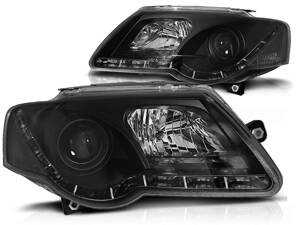 Predné Devil Eyes svetlá VW Passat 3C B6 2005-2010 Black s denným svietením